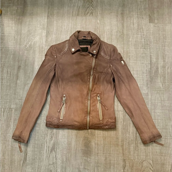 New Mauritius Distressed Leather Brown Y2K 90’s vibe Jacket Size US 8 EU M DE38 - Picture 1 of 16